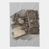 スチームパンクタイムマシン – ヴィンテージ宝箱 キッチンタオル (縦)