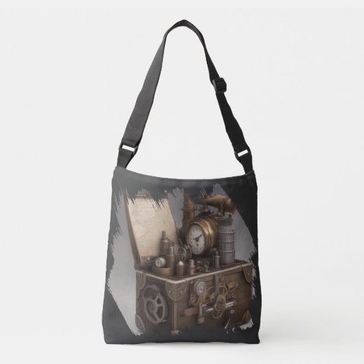 スチームパンクタイムマシン – ヴィンテージ宝箱 クロスボディバッグ (正面)