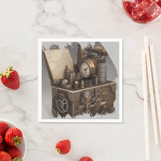 スチームパンクタイムマシン – ヴィンテージ宝箱 スタンダードカクテルナプキン (インサイチュ)