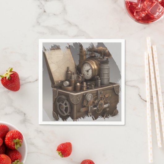 スチームパンクタイムマシン – ヴィンテージ宝箱 スタンダードカクテルナプキン (インサイチュ)