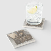 スチームパンクタイムマシン – ヴィンテージ宝箱 ストーンコースター (横)