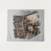 スチームパンクタイムマシン – ヴィンテージ宝箱 タペストリー (正面(横))