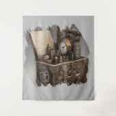 スチームパンクタイムマシン – ヴィンテージ宝箱 タペストリー (正面)