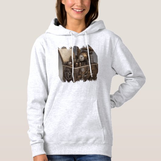 スチームパンクタイムマシン – ヴィンテージ宝箱 パーカ (正面)