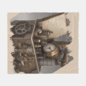 スチームパンクタイムマシン – ヴィンテージ宝箱 フリースブランケット (正面(横))