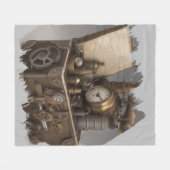 スチームパンクタイムマシン – ヴィンテージ宝箱 フリースブランケット (正面(横))