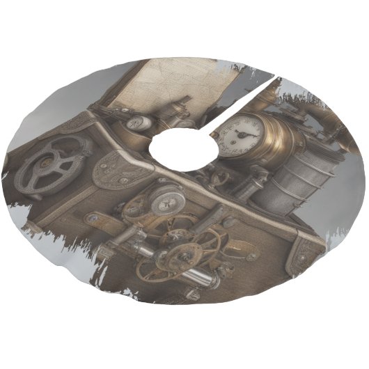 スチームパンクタイムマシン – ヴィンテージ宝箱 ブラッシュドポリエステルツリースカート (アングル)