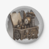 スチームパンクタイムマシン – ヴィンテージ宝箱 ペーパープレート (正面)