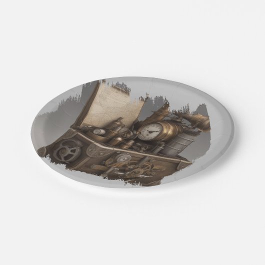 スチームパンクタイムマシン – ヴィンテージ宝箱 ペーパープレート (アングル)