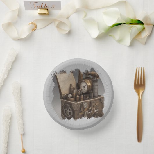 スチームパンクタイムマシン – ヴィンテージ宝箱 ペーパーボウル (ウェディング)