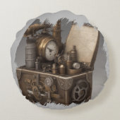 スチームパンクタイムマシン – ヴィンテージ宝箱 ラウンドクッション (裏面)