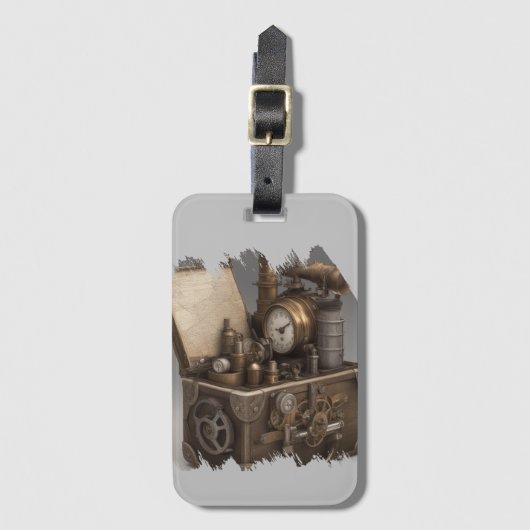 スチームパンクタイムマシン – ヴィンテージ宝箱 ラゲッジタグ (正面縦)