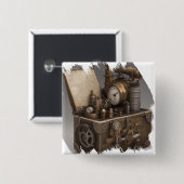 スチームパンクタイムマシン – ヴィンテージ宝箱 缶バッジ (正面&裏面)