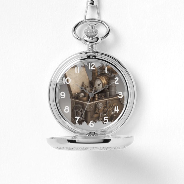 スチームパンクタイムマシン – ヴィンテージ宝箱 腕時計 (正面)