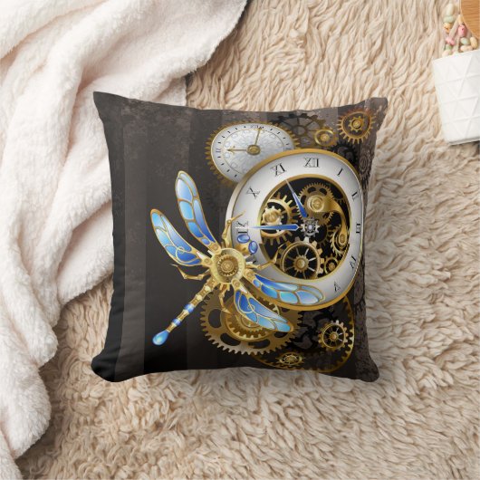 スチームパンクダイアルとトンボ クッション (ブランケット)