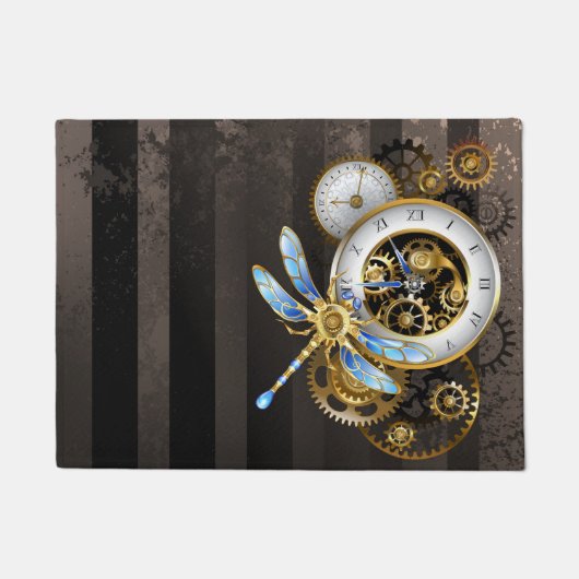 スチームパンクダイアルとトンボ ドアマット (正面)