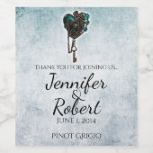 スチームパンクティール（緑がかった色）結婚ハートワインラベル ワインラベル (シングルラベル)