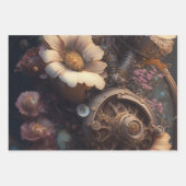 スチームパンクテーマ金属ギアと花誕生日 ラッピングペーパーシート (正面3)