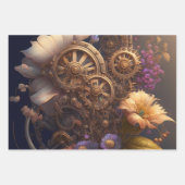 スチームパンクテーマ金属ギアと花誕生日 ラッピングペーパーシート (正面2)