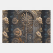 スチームパンクテーマ金属ギアと花誕生日 ラッピングペーパーシート (正面)