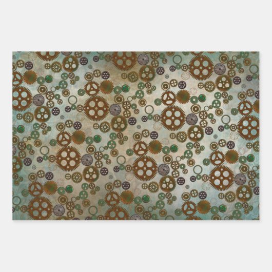 スチームパンクデザインギア自転車パターン（の模様が）ある ラッピングペーパーシート (正面)