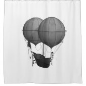 スチームパンクデザイン白黒飛んでいる機械 シャワーカーテン (正面)