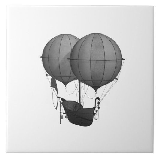 スチームパンクデザイン白黒飛んでいる機械 タイル (正面)