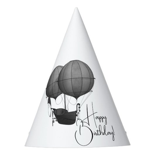 スチームパンクデザイン白黒飛んでいる機械 パーティーハット (正面)