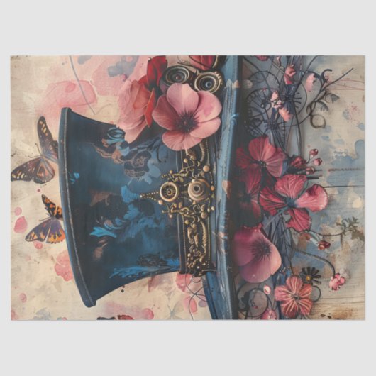 スチームパンクトップハット蝶の花のデコページ 薄葉紙 (正面)