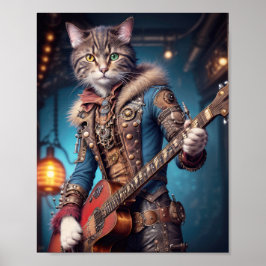 スチームパンクドレスのギター猫 ポスター