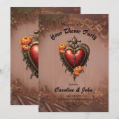 スチームパンクハートと花。 招待状 (正面/裏面)