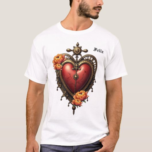 スチームパンクハートと花。 Tシャツ (正面)