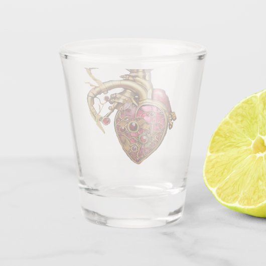 スチームパンクハート解剖学的ルビーとギア ショットグラス (裏面)