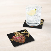 スチームパンクハート解剖学的ルビーとギア スクエアペーパーコースター (インサイチュ)