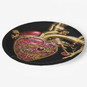 スチームパンクハート解剖学的ルビーとギア ペーパープレート (アングル)