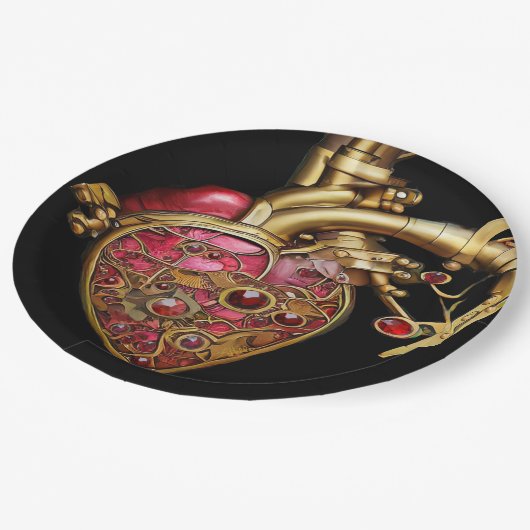 スチームパンクハート解剖学的ルビーとギア ペーパープレート (アングル)