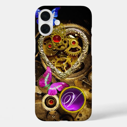スチームパンクハート、ギア、宝石、蝶モノグラム Case-Mate iPhoneケース (裏面)