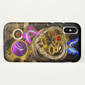 スチームパンクハート、ギア、宝石、蝶モノグラム Case-Mate iPhoneケース (裏面(横))