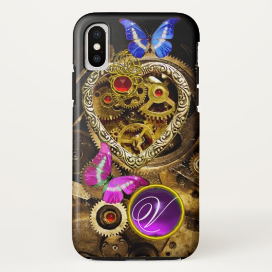 スチームパンクハート、ギア、宝石、蝶モノグラム Case-Mate iPhoneケース (裏面)