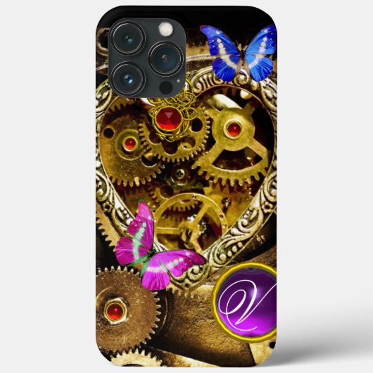 スチームパンクハート、ギア、宝石、蝶モノグラム Case-Mate iPhoneケース (裏面)