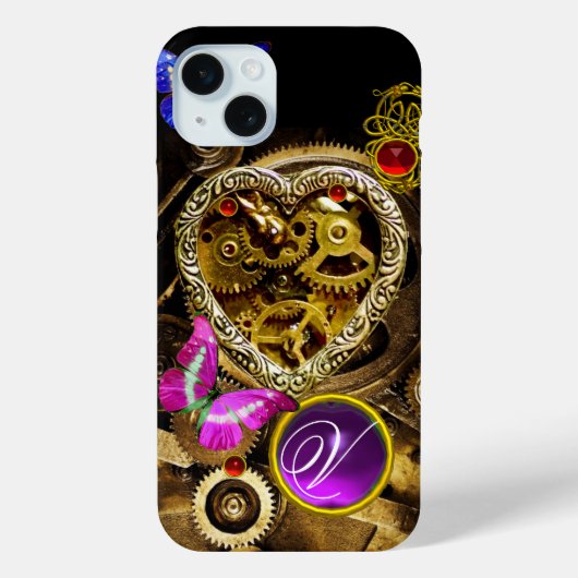 スチームパンクハート、ギア、宝石、蝶モノグラム Case-Mate iPhoneケース (裏面)
