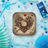 スチームパンクハート/バレンタインデー ペーパープレート (パーティー)