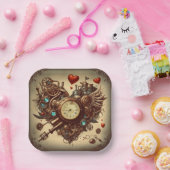 スチームパンクハート/バレンタインデー ペーパープレート (パーティー)