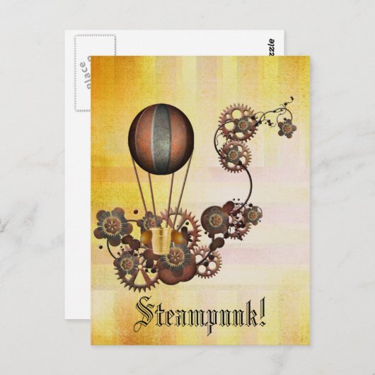 スチームパンクバルーンアンティークイエロー ポストカード (正面/裏面)