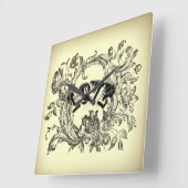 スチームパンクパステル黄色の繁栄の渦巻ビクトリアンき スクエア壁時計 (傾斜)