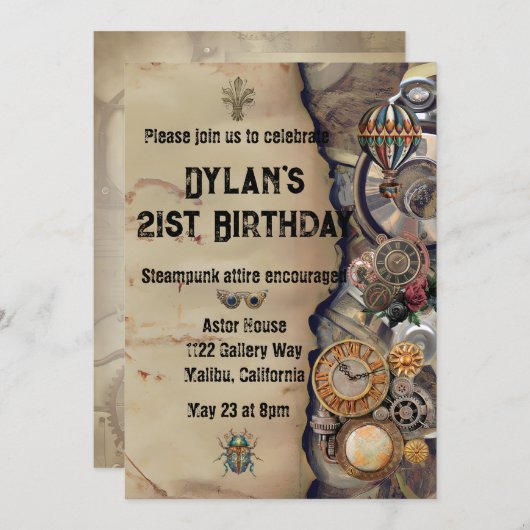 スチームパンクパーティーヴィンテージビクトリアン招待状 招待状 (正面/裏面)