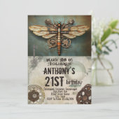 スチームパンクパーティーヴィンテージ機械式トンボ 招待状 (スタンド正面)