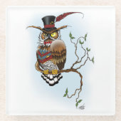 スチームパンクビクトリアンフクロウ ガラスコースター (正面)