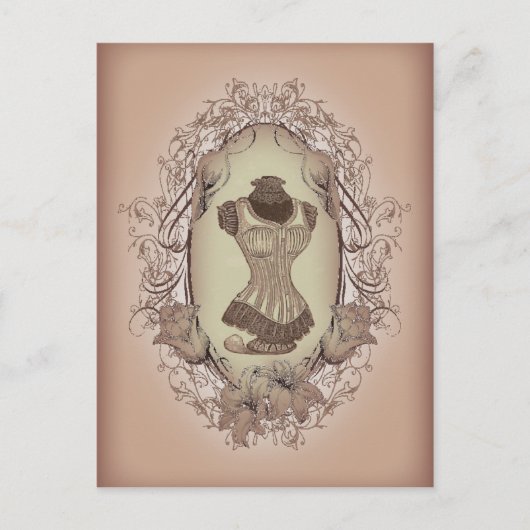 スチームパンクビクトリアンフローラリースヴィンテージコルセット ポストカード (正面)