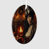 スチームパンクビクトリアンヴィンテージレディークリスマスレッド オーナメント (正面)